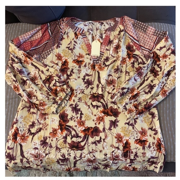 Floral Print Collarless Long Sleeve Top - Picture 3 of 5